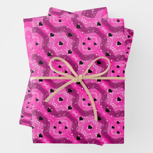 Pink art pop culture black heart inpakpapier vel (In situ)