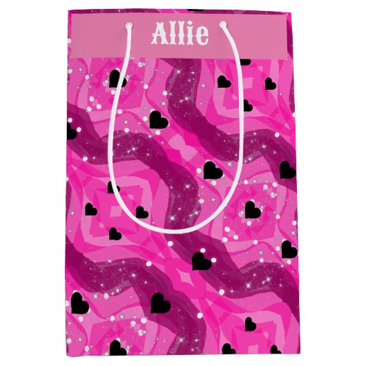 Pink art pop culture black heart medium cadeauzakje (Voorkant)