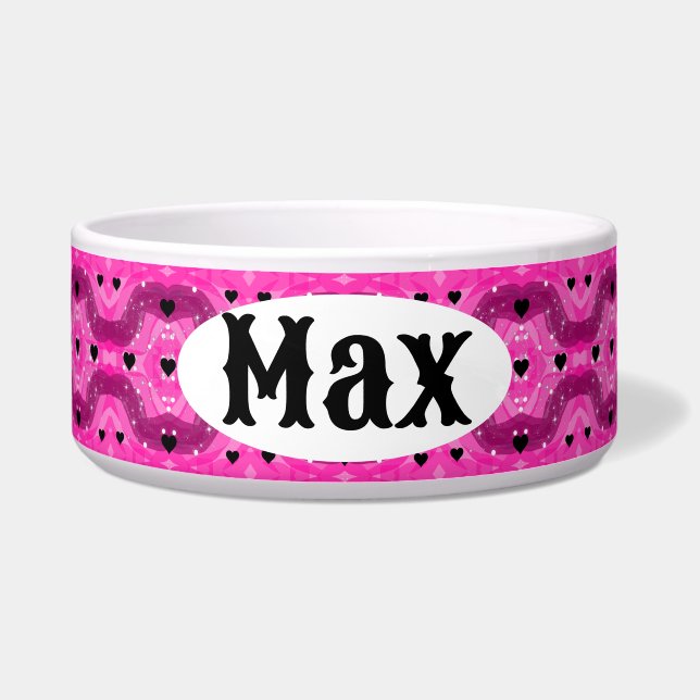 Pink art pop culture black heart voerbakje (Voorkant)