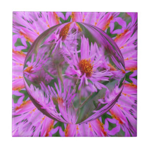 Pink Asters Floral Abstracte Kunst Tegeltje