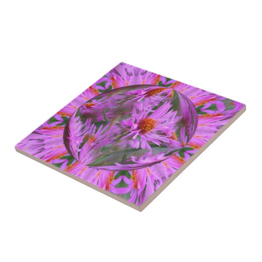 Pink Asters Floral Abstracte Kunst Tegeltje (Zijkant)
