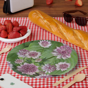 Pink Astrantia Blooms Floral Papieren Bordje