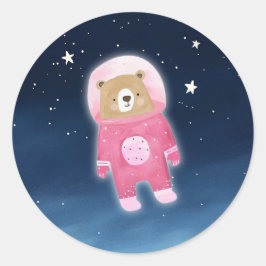 Pink Astronaut Beer Space Baby shower Ronde Sticker