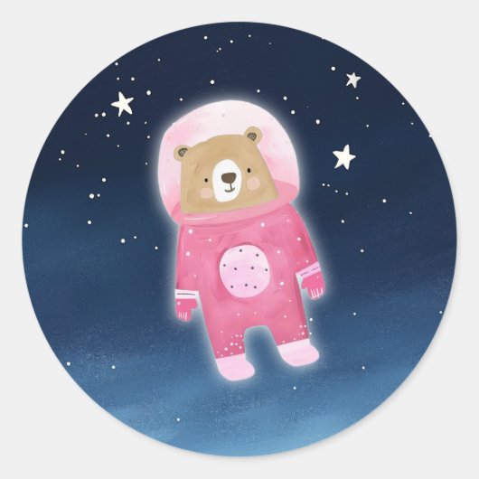 Pink Astronaut Beer Space Baby shower Ronde Sticker (Voorkant)