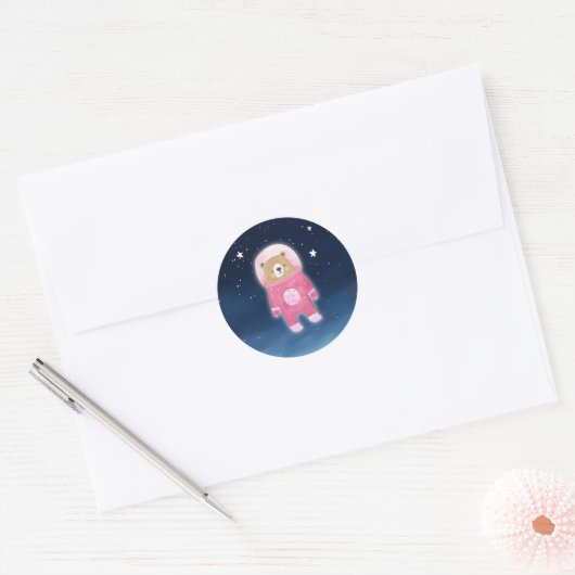 Pink Astronaut Beer Space Baby shower Ronde Sticker (Envelop)