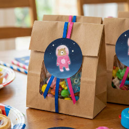 Pink Astronaut Beer Space Baby shower Ronde Sticker