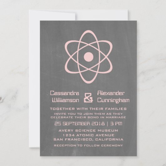 Pink Atomic Chalkboard Wedding Invite Kaart (Voorkant)