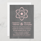 Pink Atomic Chalkboard Wedding Invite Kaart (Voorkant / Achterkant)