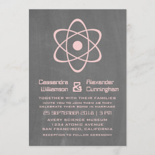 Pink Atomic Chalkboard Wedding Invite Kaart