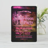 Pink Attentie Niveau 01 Halloween Party Uitnodigin Kaart (Staand voorkant)
