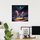 Pink Aurora Forest Poster (Thuiskantoor)