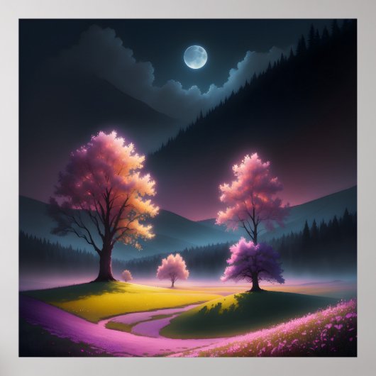 Pink Aurora Forest Poster (Voorkant)