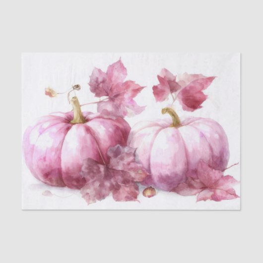 Pink Autumn Pumpkins and Flowers Fall Decoupage Tissuepapier (Voorkant)