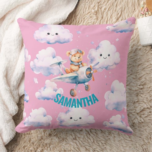 Pink Aviator Teddy Bear-Sierkussen Kussen (Deken)