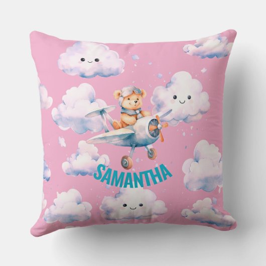 Pink Aviator Teddy Bear-Sierkussen Kussen (Achterkant)