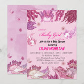 PINK AXOLOTL Baby shower Invitation Girl Kaart (Voorkant / Achterkant)