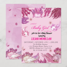 PINK AXOLOTL Baby shower Invitation Girl