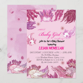 PINK AXOLOTL Baby shower Invitation Girl Kaart