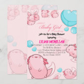 PINK AXOLOTL Baby shower Invitation Girl Kaart (Voorkant / Achterkant)