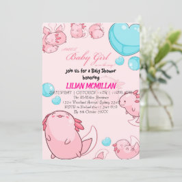 PINK AXOLOTL Baby shower Invitation Girl Kaart