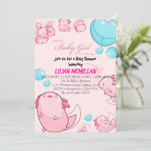 PINK AXOLOTL Baby shower Invitation Girl Kaart