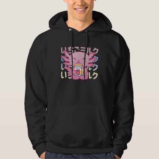 Pink Axolotl Drinking Strawberry Milk Hoodie (Voorkant)