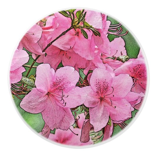PINK AZALEAS CERAMIC PULL/KNOB CERAMIC KNOB KERAMISCHE KNOP (Voorkant)