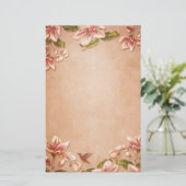Pink Azaleas  Floral over Whiskey Wedding Briefpapier (Staand voorkant)