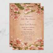 Pink Azaleas  Floral over Whiskey Wedding Kaart (Voorkant / Achterkant)