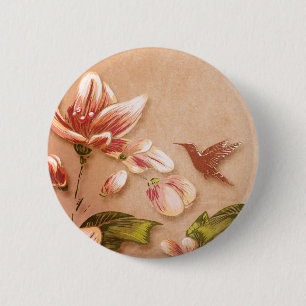 Pink Azaleas  Floral over Whiskey Wedding Ronde Button 5,7 Cm