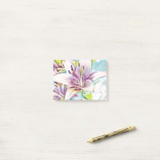 Pink Azeea Flower Drawing Post-it® Notes (Op bureau)