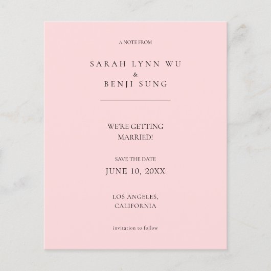 Pink B minimalistische modus 2V2 Bespaar de datum Flyer (Voorkant)