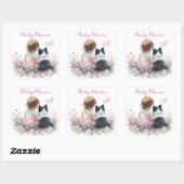 Pink Baby and Puppy Baby Shower Vierkante Sticker (Vel)