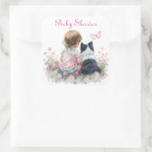 Pink Baby and Puppy Baby Shower Vierkante Sticker (Tas)
