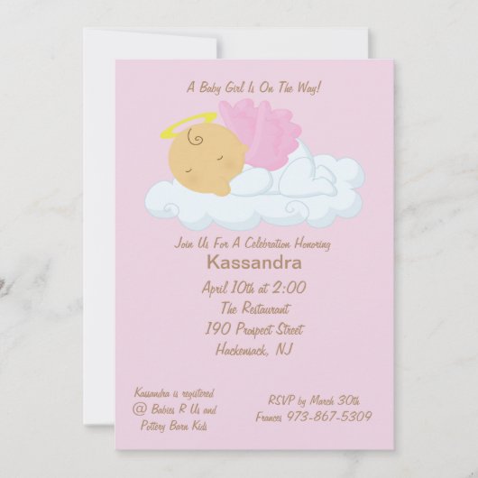 Pink Baby Angel Baby shower Uitnodiging (Voorkant)