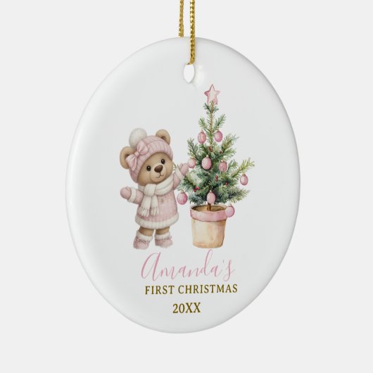 Pink Baby Bear First Christmas Keepsake Keramisch Ornament (Rechts)