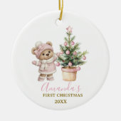 Pink Baby Bear First Christmas Keepsake Keramisch Ornament (Voorkant)