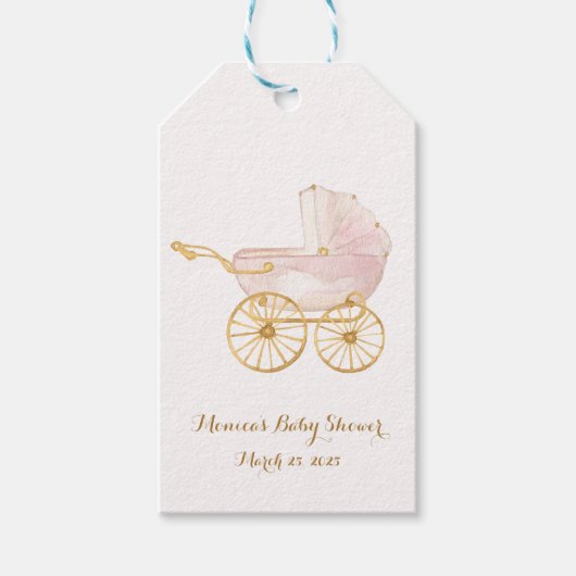 Pink Baby Carriage Grandmillennial Cadeaulabel (Voorkant)