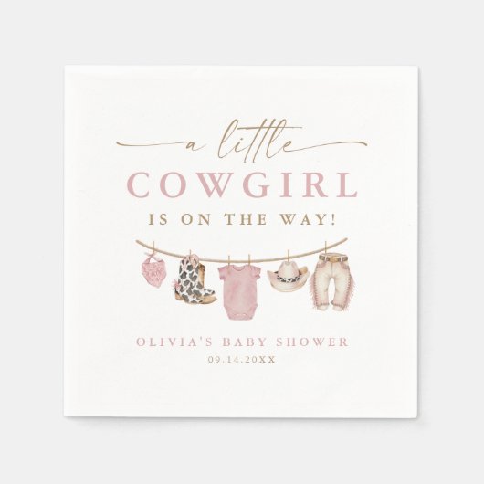 Pink Baby Clothesline Little Cowgirl Baby Shower Servet (Voorkant)
