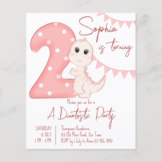 Pink baby dinosaur 2e verjaardag (Voorkant)