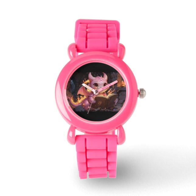 Pink Baby Dragon leest een boek Horloge (Voorkant)