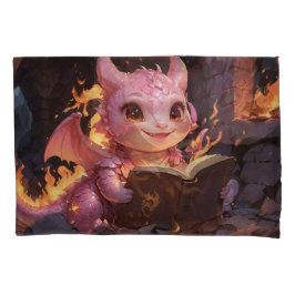 Pink Baby Dragon leest een boek Kussensloop