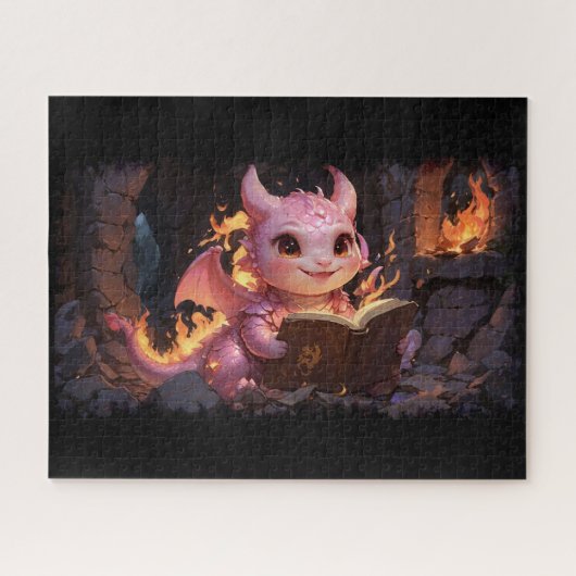 Pink Baby Dragon leest een boek Legpuzzel (Horizontaal)
