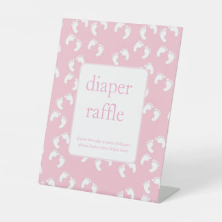 Pink Baby Footprints Diaper Raffle Baby Shower Reclamebord Met Voetstuk