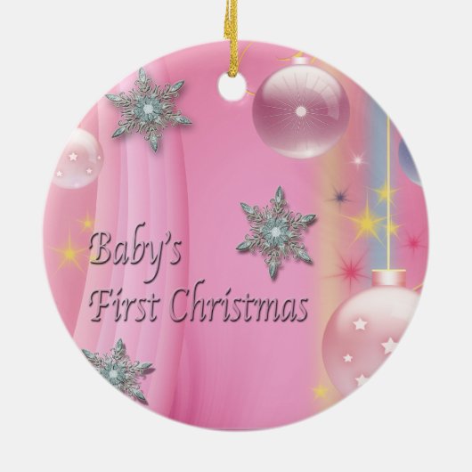 Pink Baby Girl Baby's eerste kerst Ornament (Achterkant)