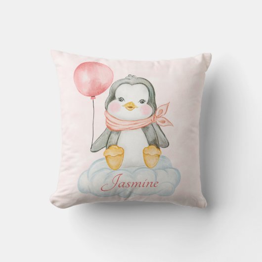 Pink Baby Girl Penguin Kussen (Voorkant)