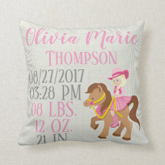 Pink Baby Girl Riding Westerne paardengeboorte Kussen
