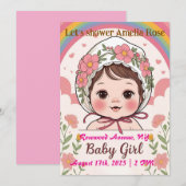 Pink Baby Girl Shower Invitation Kaart (Voorkant / Achterkant)
