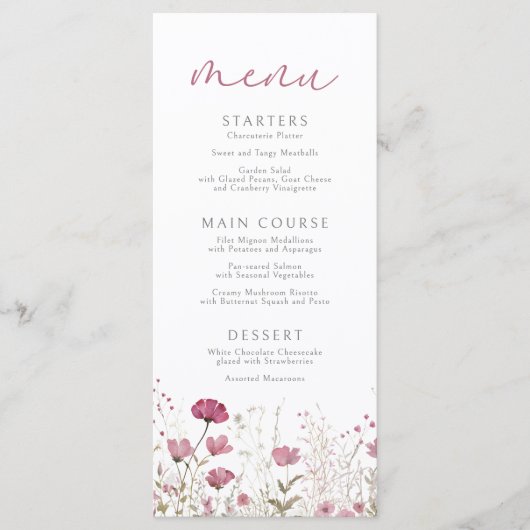 Pink Baby In Bloom Floral Wildflower Baby Shower Menu (Voorkant)