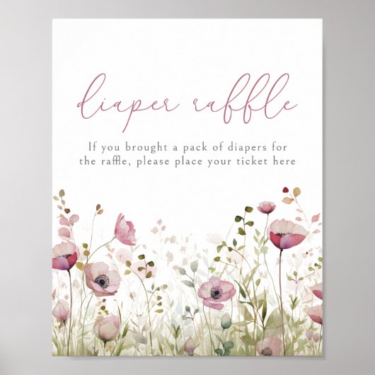 Pink Baby In Bloom Floral Wildflower Diaper Raffle Poster (Voorkant)